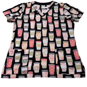 Size small coffee themed scrub top